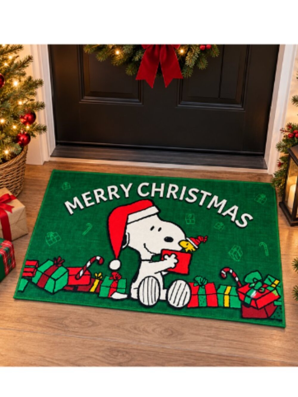 PEANUTS Snoopy Woodstock Christmas Accent Rug 20" x 32" Merry Christmas Green